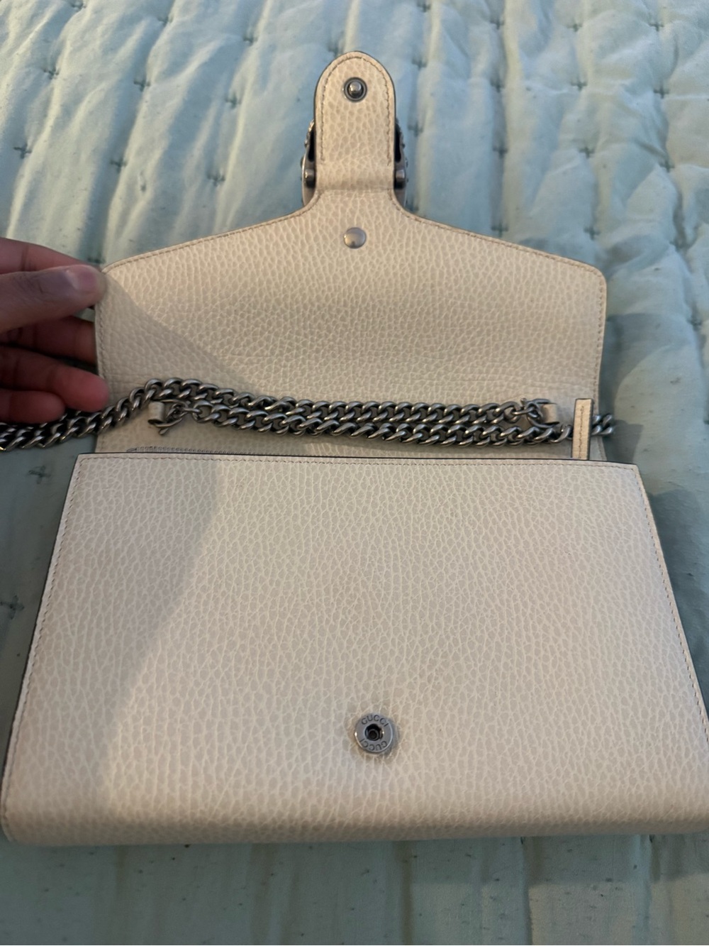 Gucci Dionysus Women's Cream white Leather wallet Shoulder bag with Silver Chain - Picture 9 of 16
